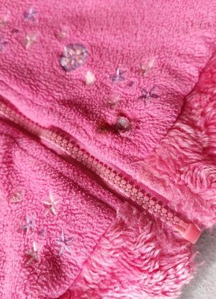 Детская розовая флисовая курточка кофта с капюшоном для девочки3 фото