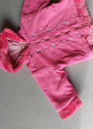 Детская розовая флисовая курточка кофта с капюшоном для девочки2 фото
