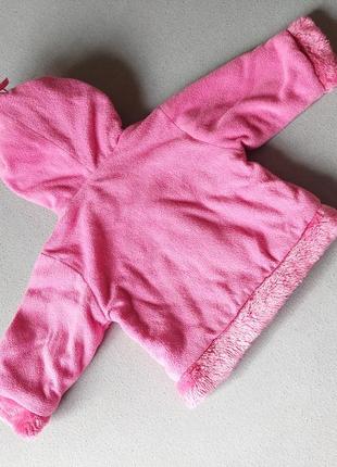 Детская розовая флисовая курточка кофта с капюшоном для девочки7 фото