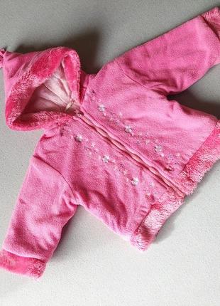 Детская розовая флисовая курточка кофта с капюшоном для девочки