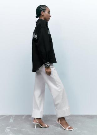 Оверсайз джинсовая куртка, рубашка с вышивкой zara, коллекция 2023 года, размер s(m)3 фото
