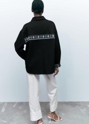 Оверсайз джинсовая куртка, рубашка с вышивкой zara, коллекция 2023 года, размер s(m)4 фото