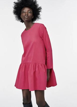 Zara повседневное платье розовое платье мини миди cos рубашка на длинный рукав maje коттон хлопок поплин3 фото