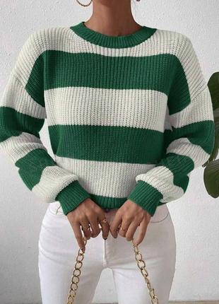 Женский полосатый свитер акрил-шерсть oversize 42-46