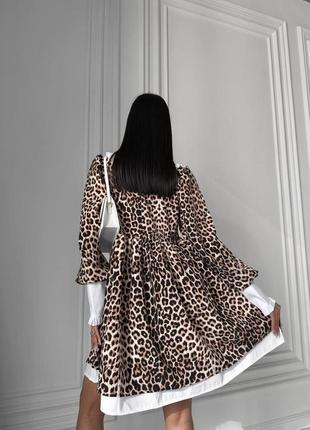 Платье с леопардовым принтом на длинный рукав свободного кроя с воротником качественная стильная трендовая коричневая черная3 фото