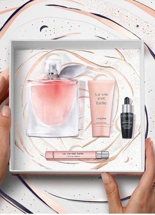 Неймовірний подарунковий набір для жінок lancome la vie est belle (edp/100ml + edp/10ml + conc/10ml + b/lot/50ml1 фото