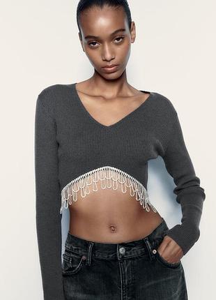 Красивейший топ zara со стразами m/l