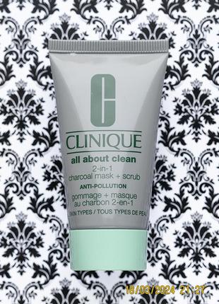 Очищающая угольная маска скраб clinique all about clean charcoal mask scrub anti pollution