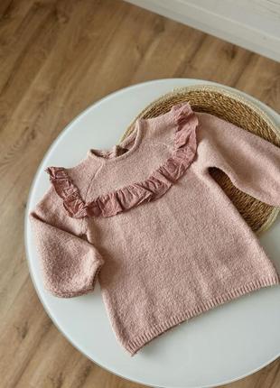 Вʼязаний светр светрик з рюшею пудровий рожевий для дівчинки 3-4р 2-3р 98-104см 92-98см