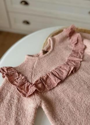 Вязаный свитер свитер свитер свитерик с рюшей пудровый розовый для девочки 3-4р 2-3р 98-104см 92-98см2 фото