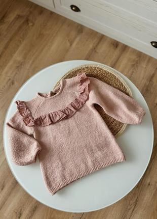 Вязаный свитер свитер свитер свитерик с рюшей пудровый розовый для девочки 3-4р 2-3р 98-104см 92-98см3 фото