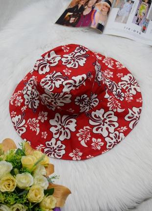 Шляпа красная в гавайский цветок панама1 фото