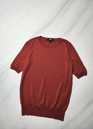 Uniqlo🔥 чудовий коричнево-рожевий светр з коротким рукавом зі 100% шерсті