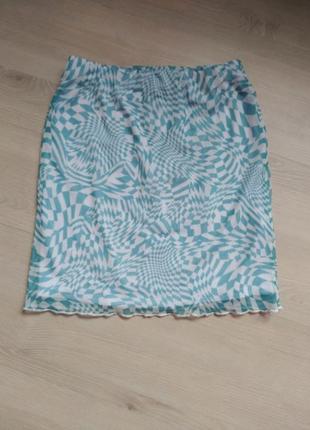 Актуальная стильная модная юбка на резинке сеточка принт подкладка1 фото