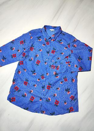 Cotton traders💐 отличная ярко голубая рубашка в точку и цветы

55% котон,4 фото