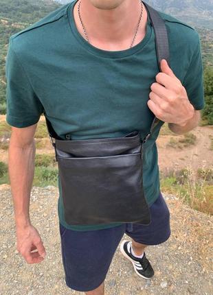 Чоловіча сумка месенджер через плече з натуральної шкіри, чоловіча шкіряна сумка в стилі armani для речей8 фото