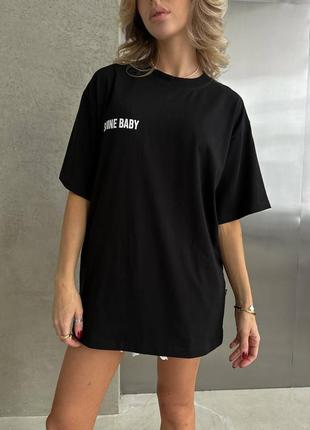 Бавовняна чорна футболка з принтом shine baby, футболка 100% бавовна