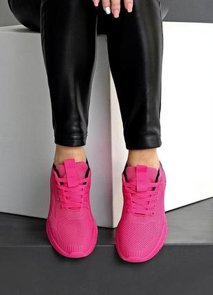Летние яркие текстильные эластичные розовые кроссовки фуксия7 фото