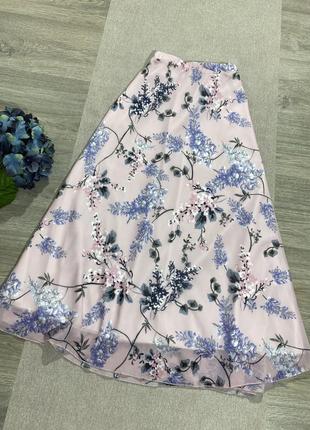 Шикарная шифоновая юбка в цветочный принт.2 фото
