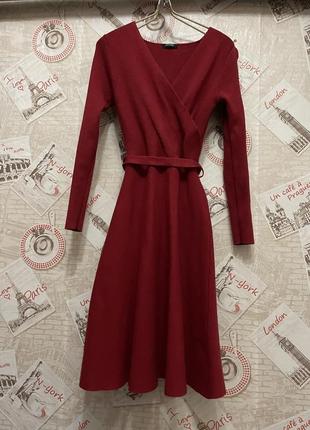 Платье в рубчик винного цвета красного мини3 фото