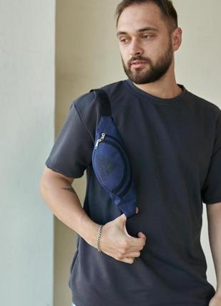 Поясна сумка(бананка) adidas синя чорне лого накатка (маленька) `ps`2 фото