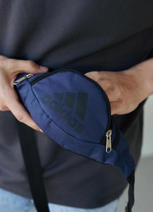 Поясна сумка(бананка) adidas синя чорне лого накатка (маленька) `ps`3 фото