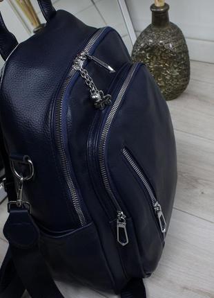 Женский шикарный и качественный рюкзак сумка для девушек из эко кожи синий4 фото