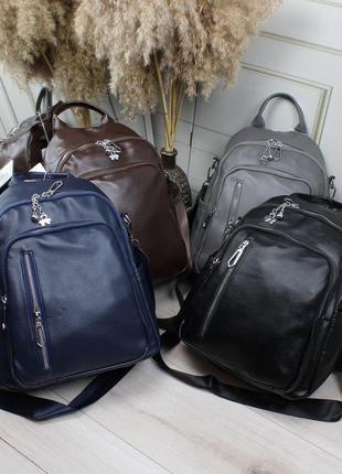 Женский шикарный и качественный рюкзак сумка для девушек из эко кожи синий9 фото