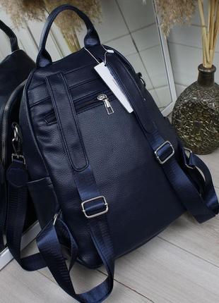 Женский шикарный и качественный рюкзак сумка для девушек из эко кожи синий5 фото