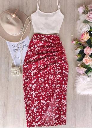 Женский летний костюм-двойка топ+юбка из ткани софт+мустанг размеры 42-48