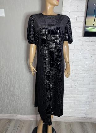 Бархатна сукня з короткими обʼємними рукавами плаття з блискітками jd williams, xxxl 54р1 фото