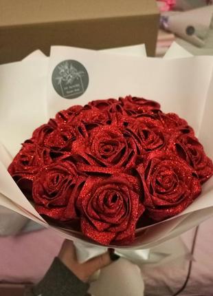 Букет із атласної стрічки троянд декоративний квіти з атласної стрічки подарунок дівчині мамі сестрі подрузі коханій4 фото