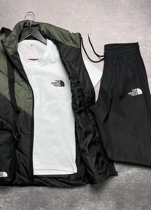 Комплект чоловічий clip tnf: жилетка хакі-чорна + футболка біла + штани president чорні. барсетка у подарунок!2 фото