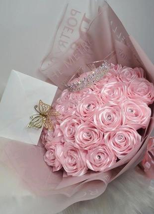 Букет из атласной ленты роз декоративный цветы из атласной ленты подарок девушке маме сестре прочих8 фото