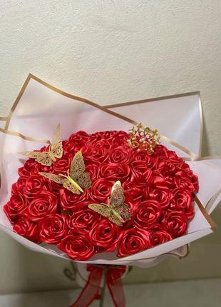Букет из атласной ленты роз декоративный цветы из атласной ленты подарок девушке маме сестре прочих10 фото