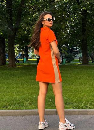 Спортивное платье поло с лампасами s.m.l.xl,хлопок,красный,беж,бирюза,оранжевый3 фото