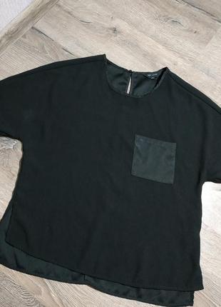 Чорна шифонова футболка з розрізами з боків new look1 фото