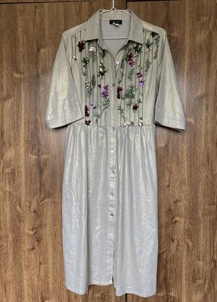 Нарядное льняное платье миди с вышивкой от james lakeland6 фото