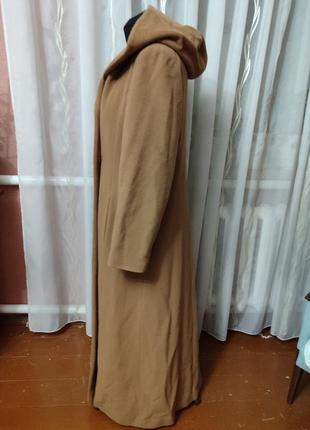 Пальто коричневое бежевое кемэл очень длинное с капюшоном9 фото