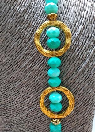 Яркое ожерелье из бусин бирюзового цвета5 фото