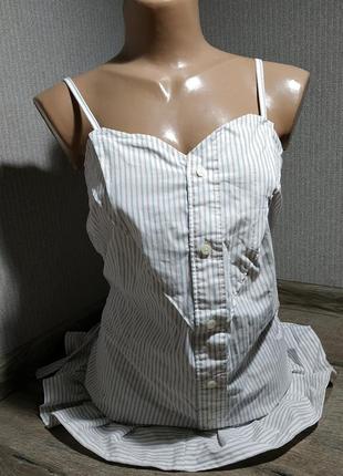 Котоновая майка-бруза с открытыми плечами, на брительках с воланом2 фото