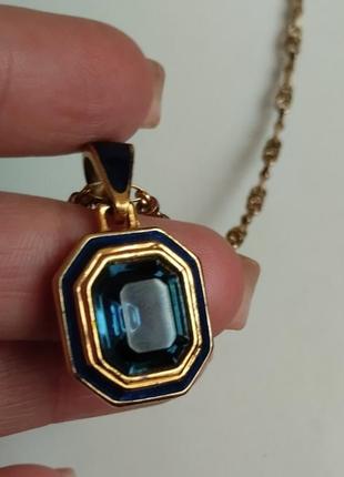 Колье m&amp;s в золотом тоне с шикарным кулоном синий кристалл эмаль винтаж2 фото