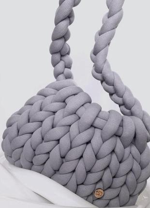Сумочка-маршмеллоу, плетеная сумка-зефирка из толстой пряжи3 фото