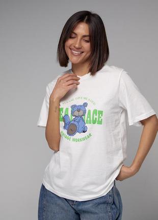 Хлопковая футболка с ярким принтом медведя2 фото