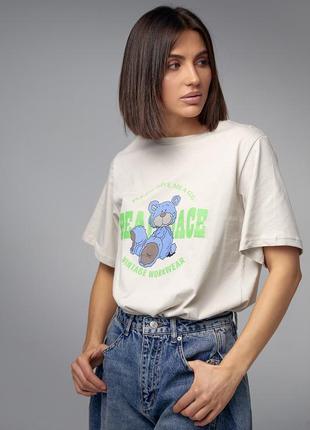 Хлопковая футболка с ярким принтом медведя