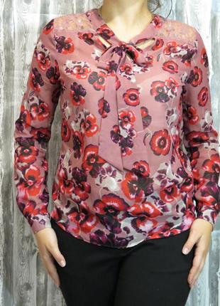 Стильная блуза с длинным рукавом и гипюровой вставкой от next  размер 48-501 фото