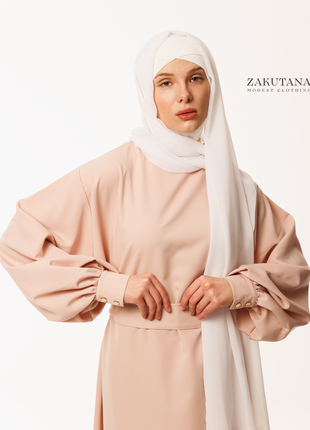 Розовое женское макси (длинное) платье с поясом | мусульманская и скромная одежда