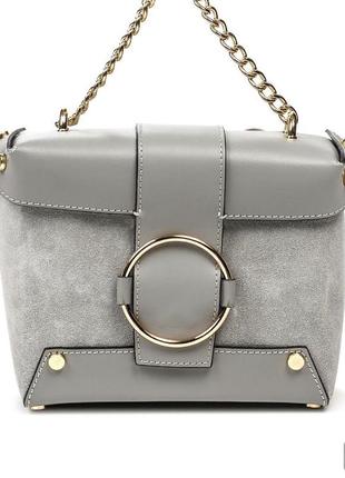 Сіра шкіряна сумка сумка зі шкіри та замші шкіряна жіноча сумка