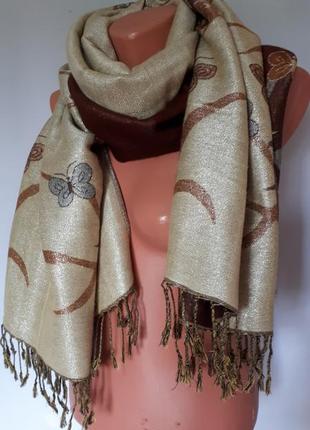 Двосторонній широкий шарф* палантин з срібною ниткою (розмір 168 см на 71см)