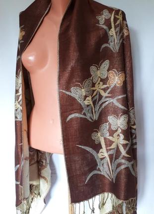 Двосторонній широкий шарф* палантин з срібною ниткою (розмір 168 см на 71см)3 фото